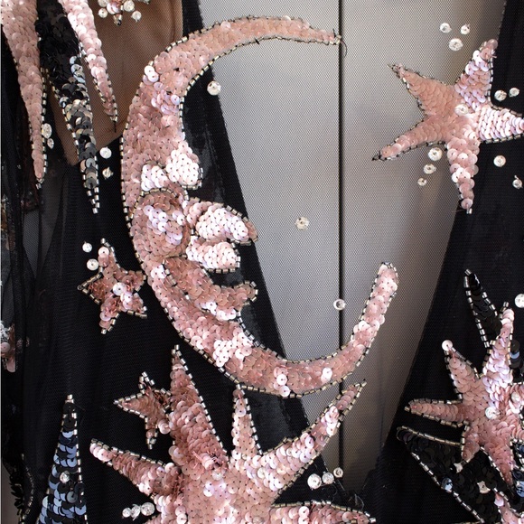 Bob Mackie Vintage 1980s Celestial Moon Stars Sequin Embellished Pink Black Gown - Picture 15 of 16